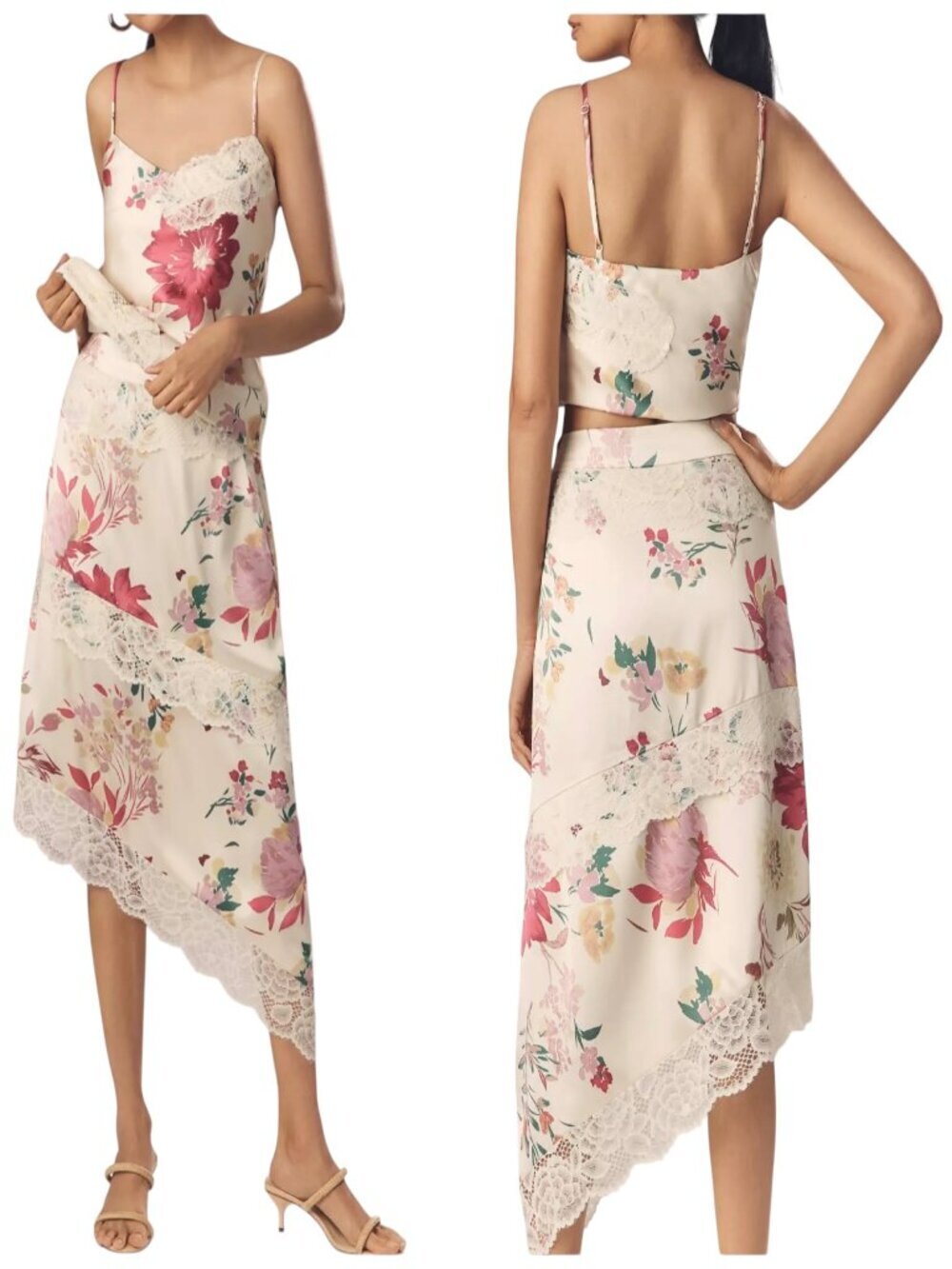 Elliatt Rosalina Floral Satin Lace Asym Midi Skirt Set S NWT